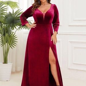 Elegant Burgundy Velvet Evening Dress formal sz 24 bridesmaid wedding Whimsigoth